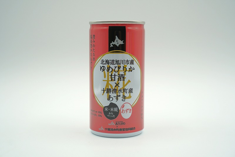 「旭川産ゆめぴりか甘酒×十勝清水産あずき 190g（税込238円）」がテーブルに置かれている