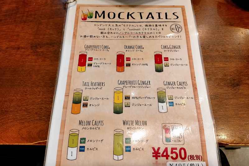 大雪地ビール館　モクテルメニュー表